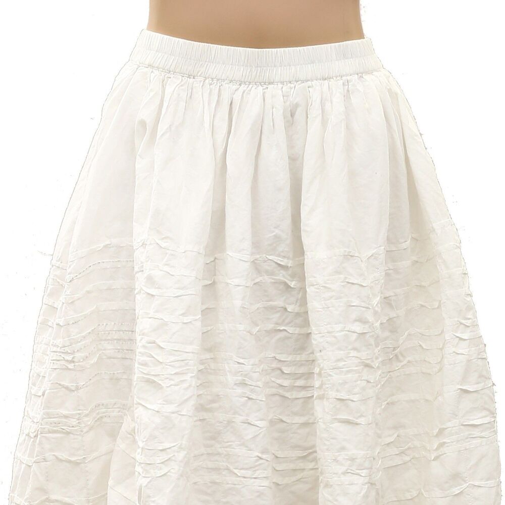 Anthropologie Maeve Cotton Pintuck Women's Midi Skirt Pull-On Solid M 291683 - Picture 4 of 8